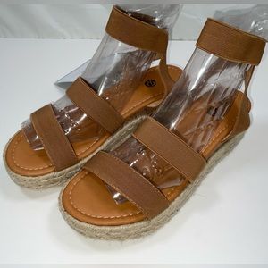 NIB‎ Women’s Rekalya Espadrille Wedge Platform Sandals Elastic Straps Beige 8
